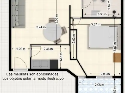 Depto Tipo Casa 3 ambientes con 1 baño