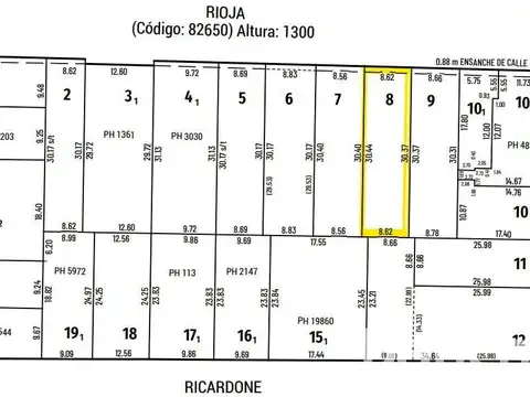 Terreno en Venta 8  mts Frente