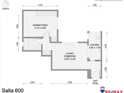 Departamento 2 ambientes con 1 baño