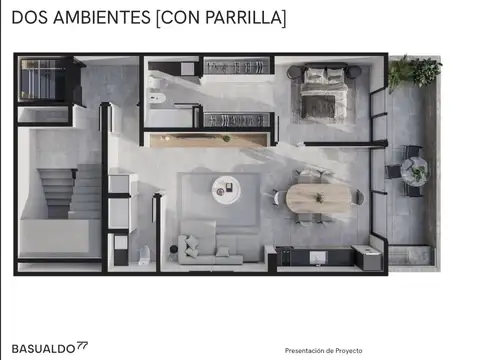 VILLA LURO. BASUALDO 100 SEMIPISO 1 AMBIENTE  AL FRENTE CON BALCON. DE POZO