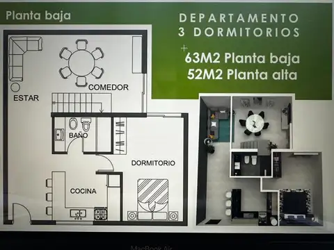 Depto Tipo Casa 5 ambientes con 2 baños