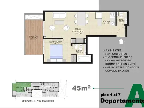 Departamento en Venta en Caballito, USD 128.000