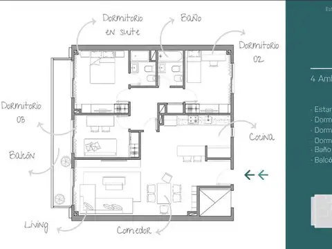 Departamento en Venta de 4 ambientes