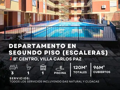 Venta Departamento 3 Dormitorios Cochera Balcón Y Pileta En 2do Piso en Zona Centro Villa Carlos Paz