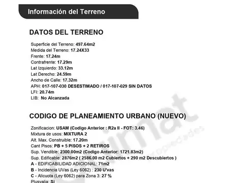 Terreno en Venta de 497,0 m2