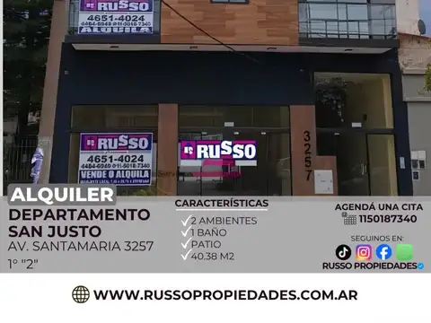 Alquiler Departamento 2 Ambientes San Justo