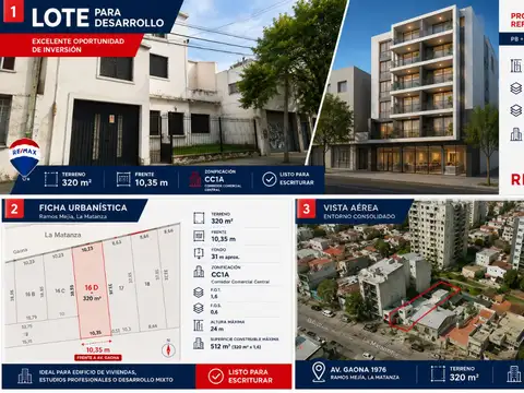 LOTE EN VENTA PARA DESARROLLO RAMOS MEJIA AV GAONA