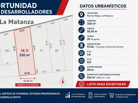 Terreno en Venta en Ramos Mejia, USD 145.000