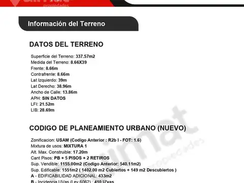 Terreno en Venta de 337,0 m2