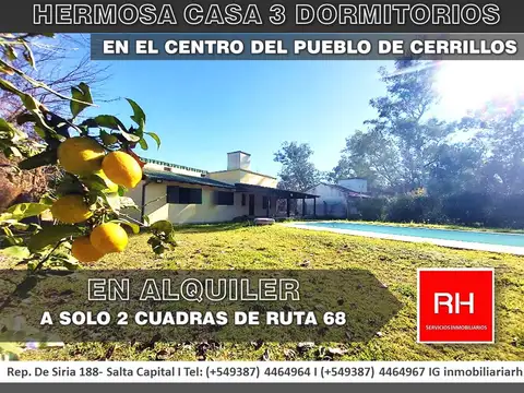 CASA 3 DORMITORIOS CON PILETA, CERRILLOS, ALQUILER