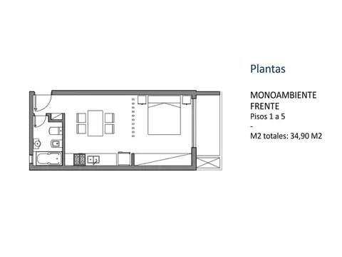 Departamento Monoambiente con 1 baño