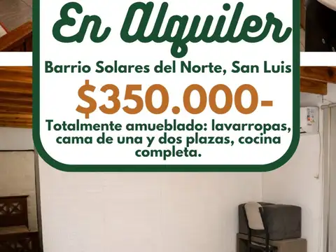 Excelente Monoambiente en  Barrios Solares del Norte Amueblado