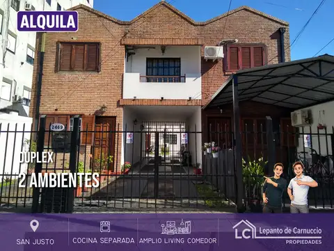Cómodo dúplex de 2 ambientes en 1º piso EN ALQUILER EN SAN JUSTO. Con cocina separada y bajas expensas.