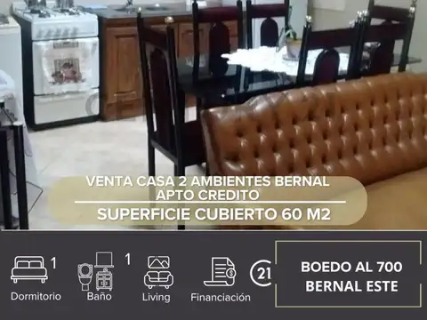 VENTA CASA 2 AMBIENTES BERNAL-APTO CREDITO
