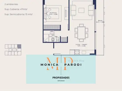 Departamento 2 ambientes con 1 baño