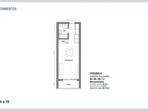 Departamento en Venta de 1 dormitorio