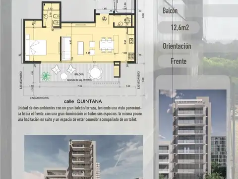 Departamento en Venta de 1 dormitorio