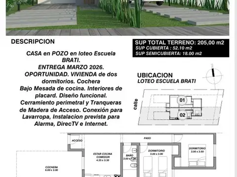 Casa en Merlo    – Vivienda de 2 dormitorios VENTA EN POZO