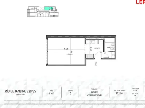 Departamento Monoambiente con 1 baño