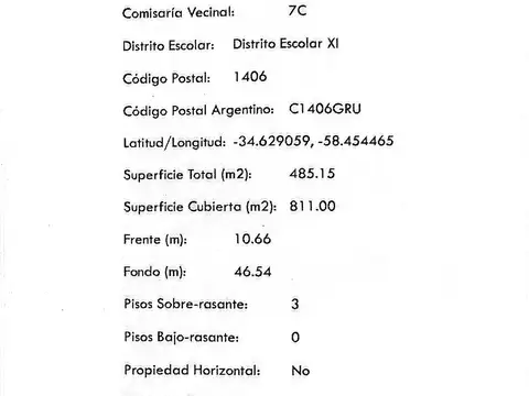 Terreno en Venta de 485,0 m2