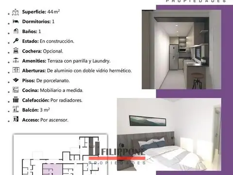 Departamento en Venta de 1 dormitorio