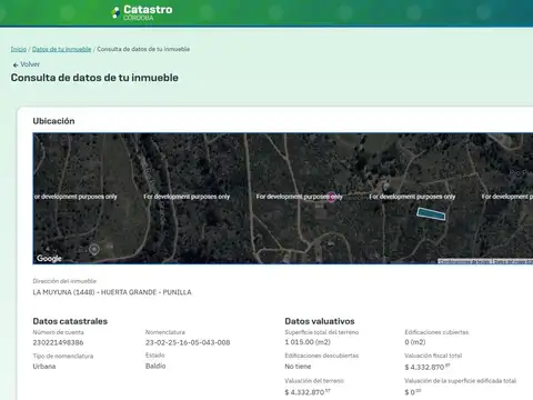 Terreno en Venta de 1015,0 m2