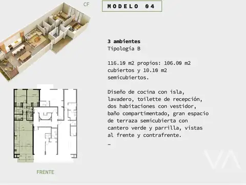 Departamento 3 ambientes con 1 baño