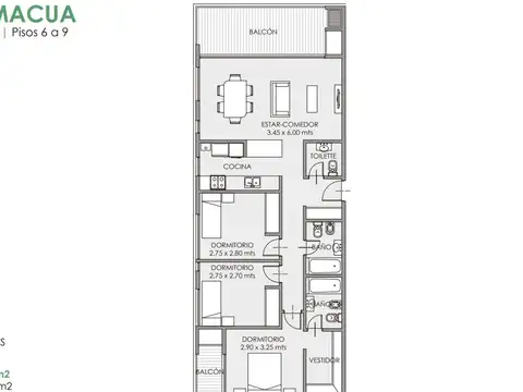 Departamento 4 ambientes con 3 baños