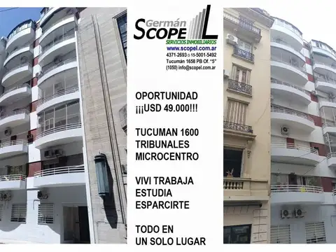 VENTA 1 AMBIENTE APTO PROFESIONAL CENTRO TRIBUNALES ID INV