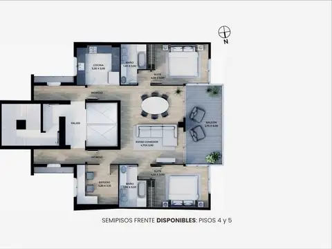 Departamento 5 ambientes con 2 baños