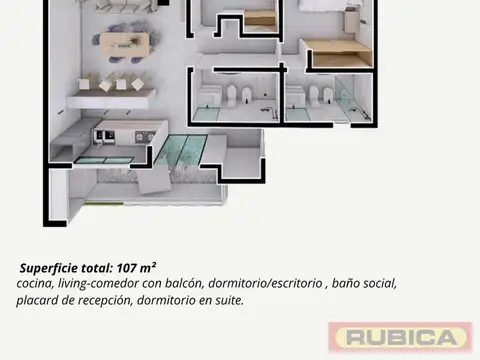 Departamento 3 ambientes con 1 baño