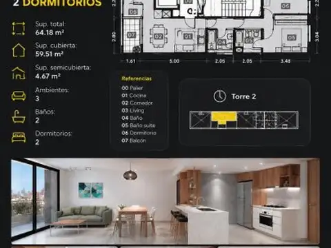Departamento en Venta de 1 dormitorio