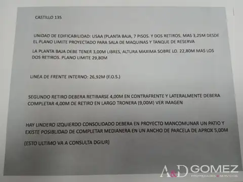 Terreno en Venta 8  mts Frente