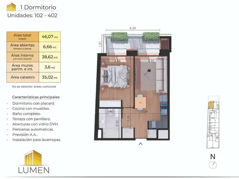 Departamento 3 ambientes con 1 baño