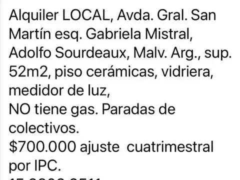 Local en Alquiler en Ingeniero Adolfo Sourdeaux, $ 700.000