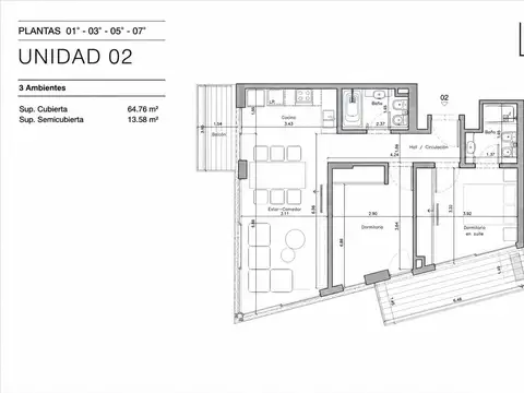 Departamento en Venta de 3 ambientes