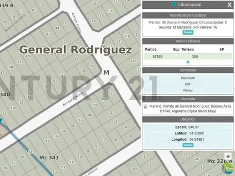 VENTA Lote de 350 m2 en General Rodríguez - Barrio Marabó Loteo