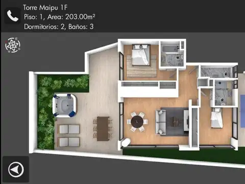 Departamento 3 ambientes con 2 baños