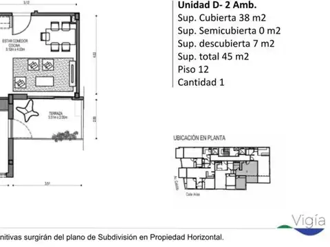 Departamento en Venta de 1 dormitorio