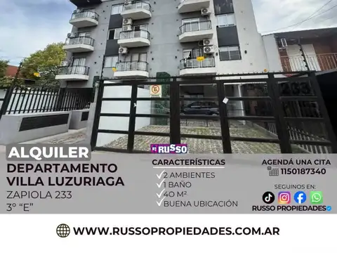 Alquiler departamento 2 ambientes Villa Luzuriaga