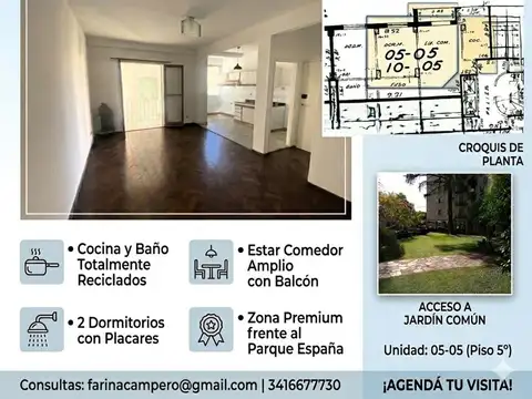 Alquiler Departamento 2 Dormitorios - Zona Parque España