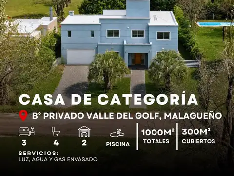 Venta Casa De Categoría 3 Dormitorios y Pileta Climatizada En Barrio Valle Del Golf - Malagueño