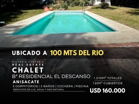 Chalet de 2 Dormitorios con Pileta en Venta, B. El Descanso - Anisacate