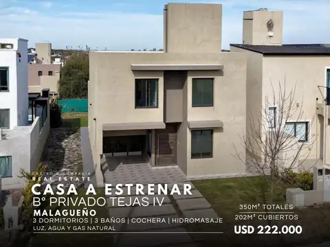 Venta Casa De Categoría A Estrenar de 2 Dormitorios En Barrio Cerrado Tejas IV - Malagueño