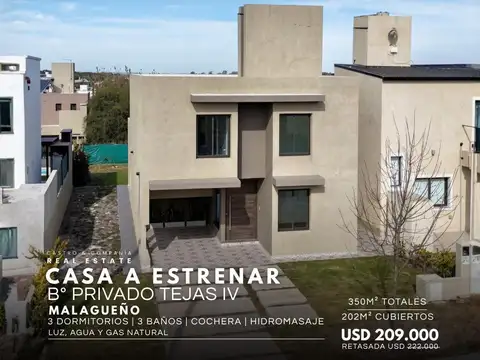 Venta Casa De Categoría A Estrenar de 2 Dormitorios En Barrio Cerrado Tejas IV - Malagueño