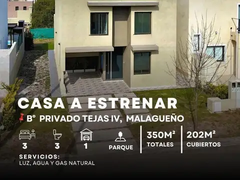 Venta Casa De Categoría A Estrenar de 2 Dormitorios En Barrio Cerrado Tejas IV - Malagueño