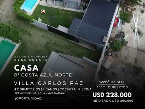 Exclusiva Casa de 4 Dormitorios con Piscina En Venta – Costa Azul Norte, Villa Carlos Paz