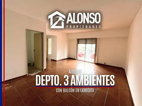 Alquiler - Depto. 3 Ambientes con Cochera y Balcón - Lanús