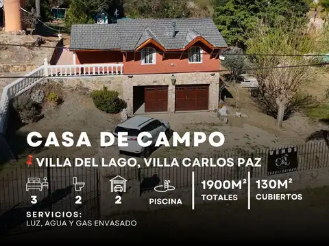 VENTA CASA DE CAMPO DE 3 DORMITORIOS, PILETA, 1.900M² DE TERRENO B° VILLA DEL LAGO-CARLOS PAZ
