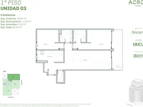 Departamento de 3 ambientes en venta en Chacarita